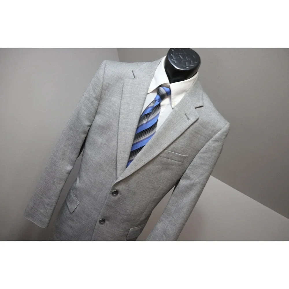 Jos a Bank Sport Coat Mens 40L Grey Textured Two Button Double Vent Blazer